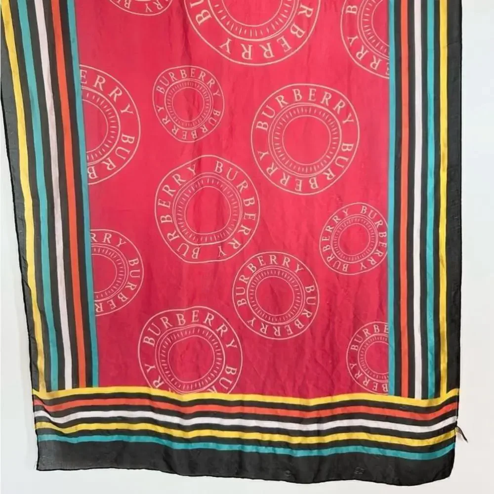Burberry Silk Lightweight Logo Graphic Scarf in red black xl size